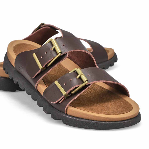 Women's Sadie Double Buckle Smooth Leather Sandal - Brown