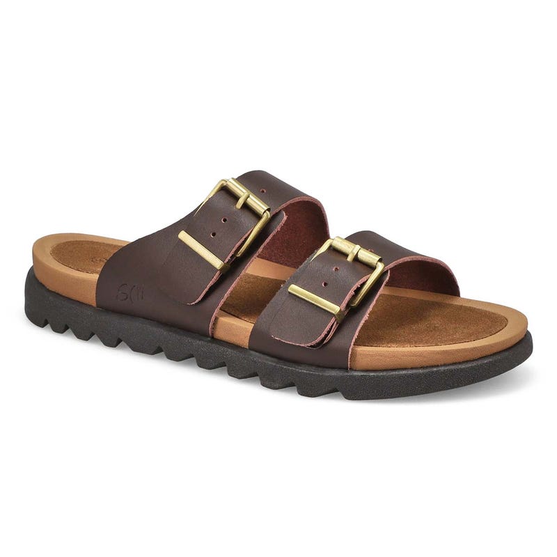 Women's Sadie Double Buckle Smooth Leather Sandal - Brown