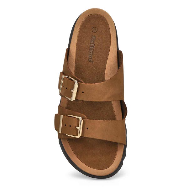 Women's Sadie Double Buckle Nubuck Sandal- Dark Latte