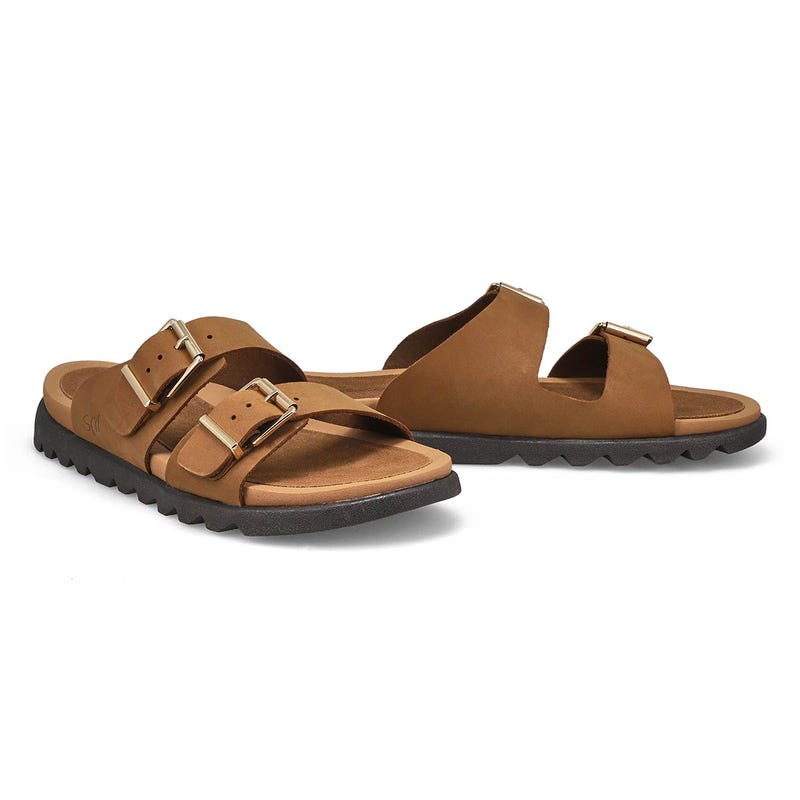 Women's Sadie Double Buckle Nubuck Sandal- Dark Latte