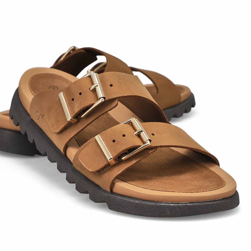 Women's Sadie Double Buckle Nubuck Sandal- Dark Latte