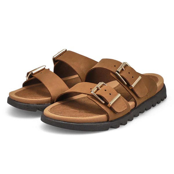 Women's Sadie Double Buckle Nubuck Sandal- Dark Latte