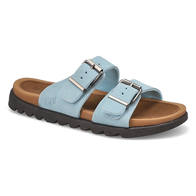 Lds Sadie Double Buckle Suede Sandal - Blue