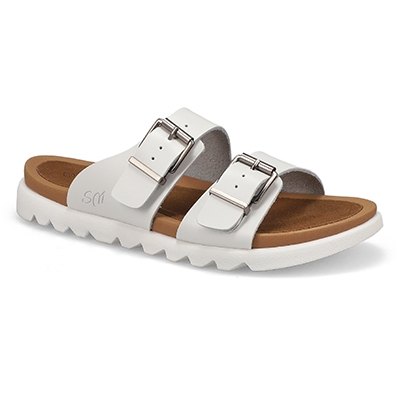 Sandale en cuir lisse 2 boucles Sadie, blanc, femmes