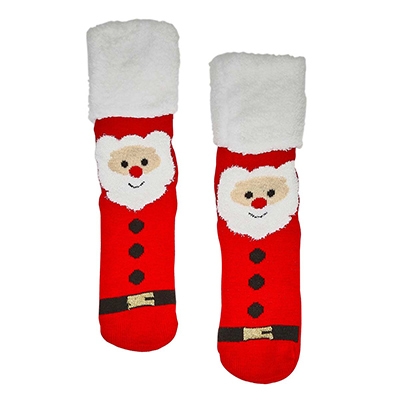Lds Santa Knit Slipper Sock - Red