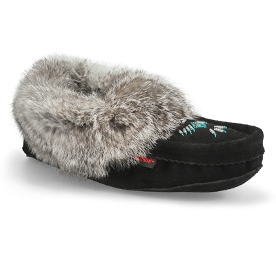 Lds Rabbit Fur SoftMocs - Black/Grey