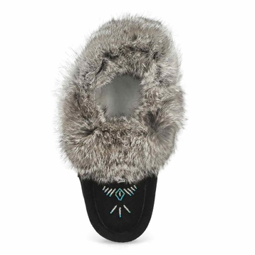 Women's SF600-BL Rabbit Fur SoftMocs - Black/Grey