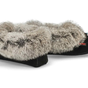 Women's SF600-BL Rabbit Fur SoftMocs - Black/Grey