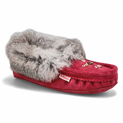 Lds Rabbit Fur SoftMocs - Burgundy