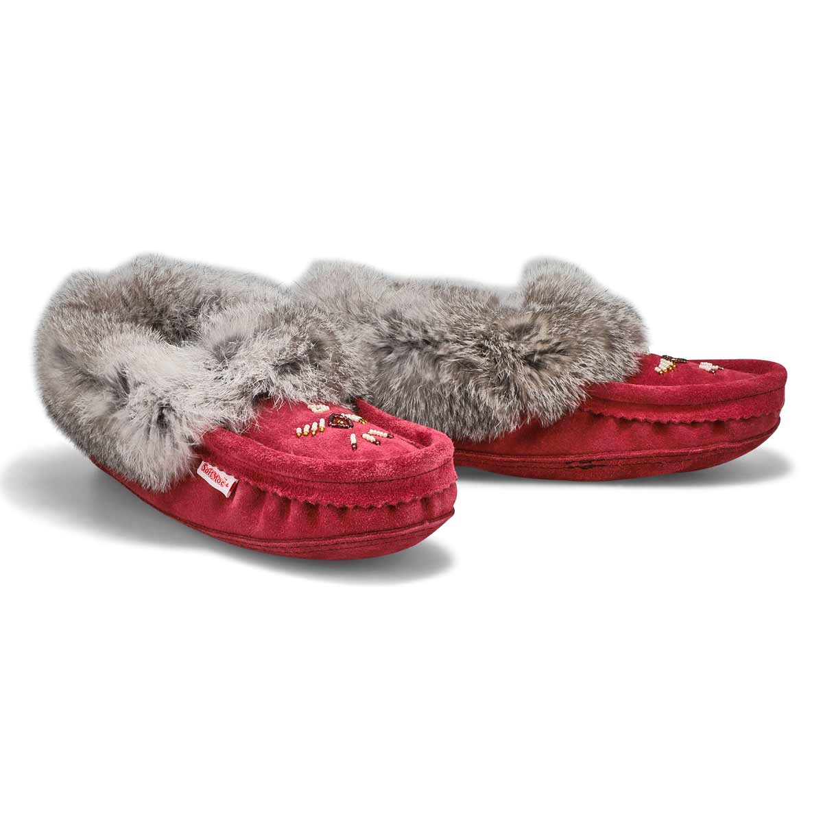 Women's SF600-BUL Rabbit Fur SoftMocs - Burgundy