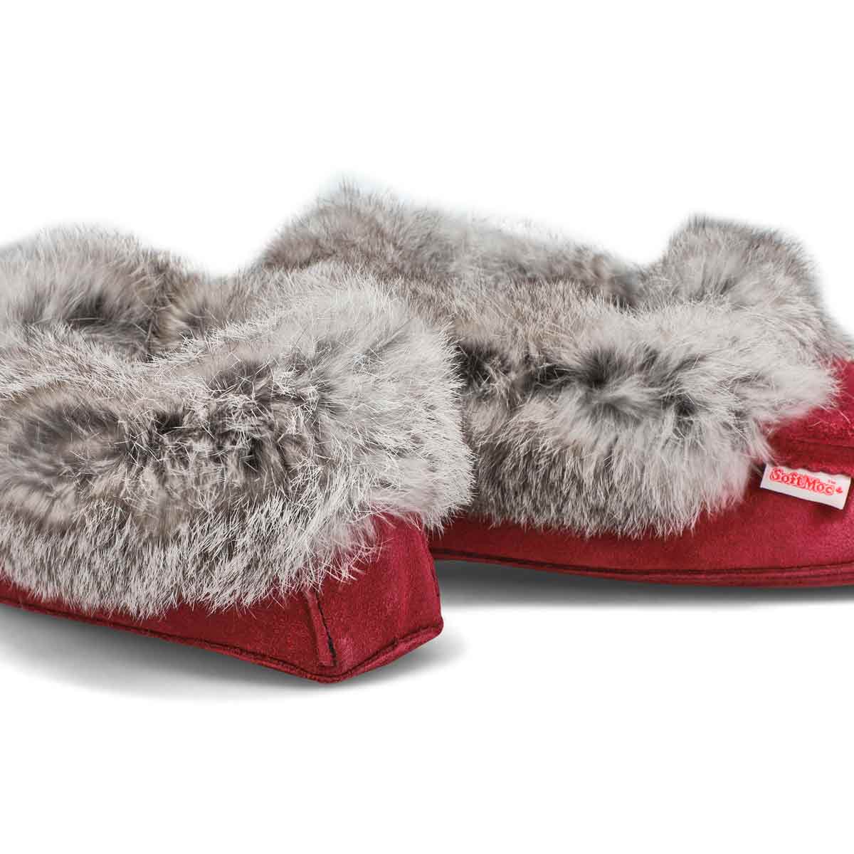 Women's SF600-BUL Rabbit Fur SoftMocs - Burgundy