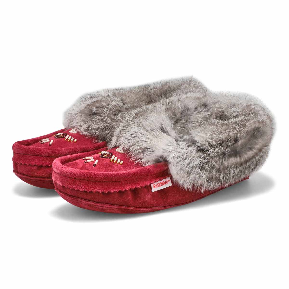 Women's SF600-BUL Rabbit Fur SoftMocs - Burgundy