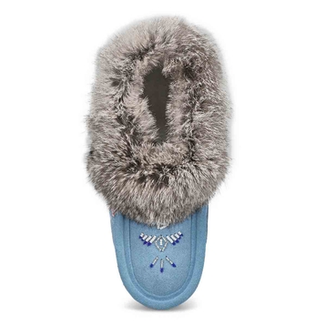Women's SF600  Rabbit Fur Moccasin - Light Blue