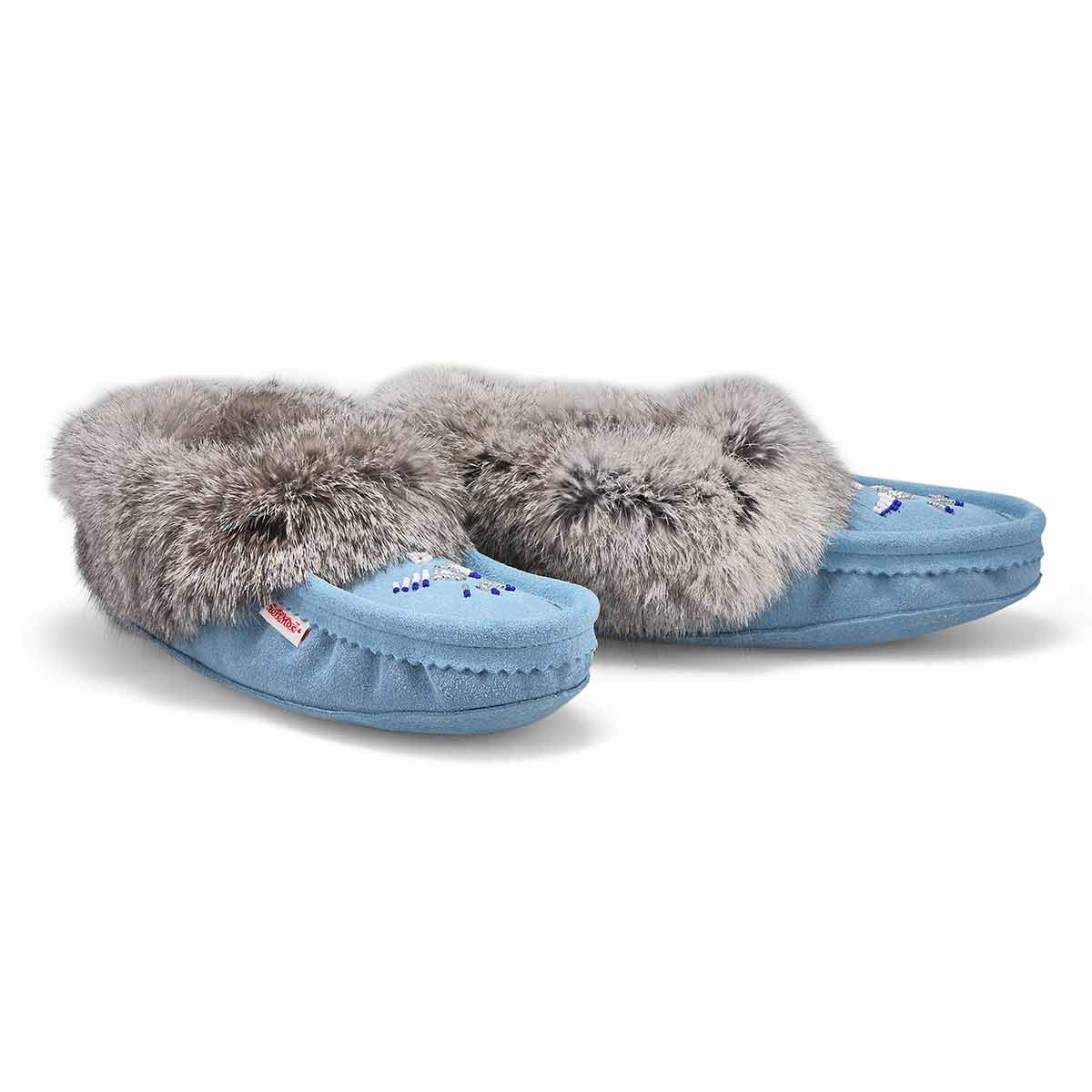 Women's SF600  Rabbit Fur SoftMocs - Light Blue