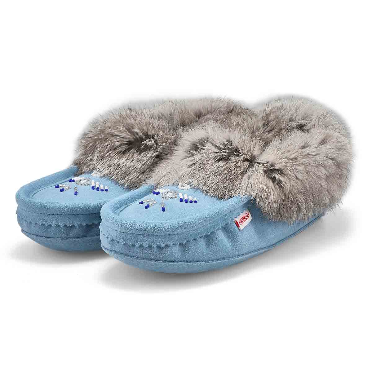 Women's SF600  Rabbit Fur SoftMocs - Light Blue