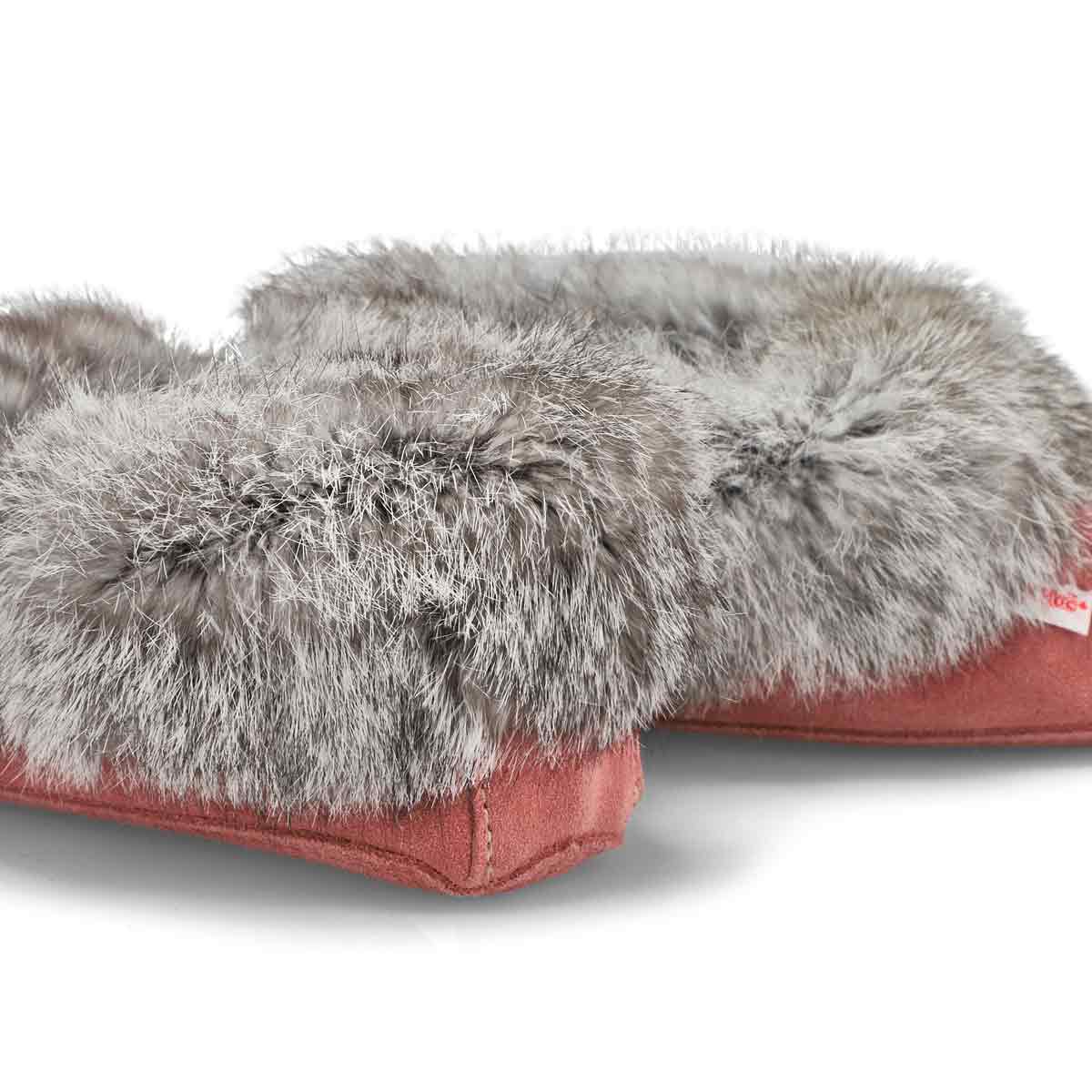Mocassins fourrure/lapin SF600 rose cendré, femmes