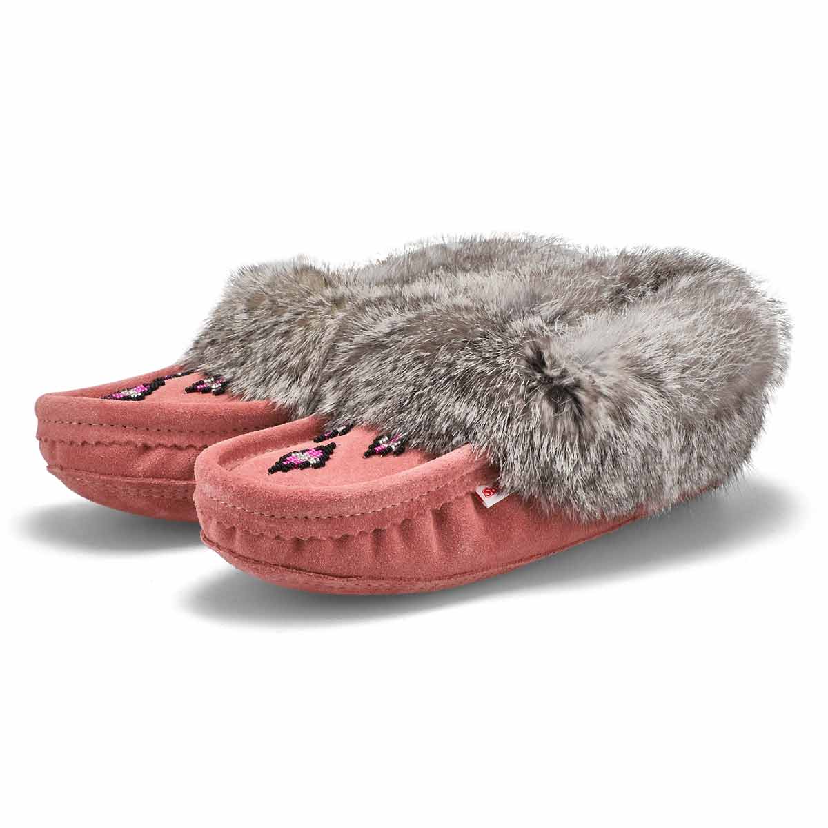 Mocassins fourrure/lapin SF600 rose cendré, femmes