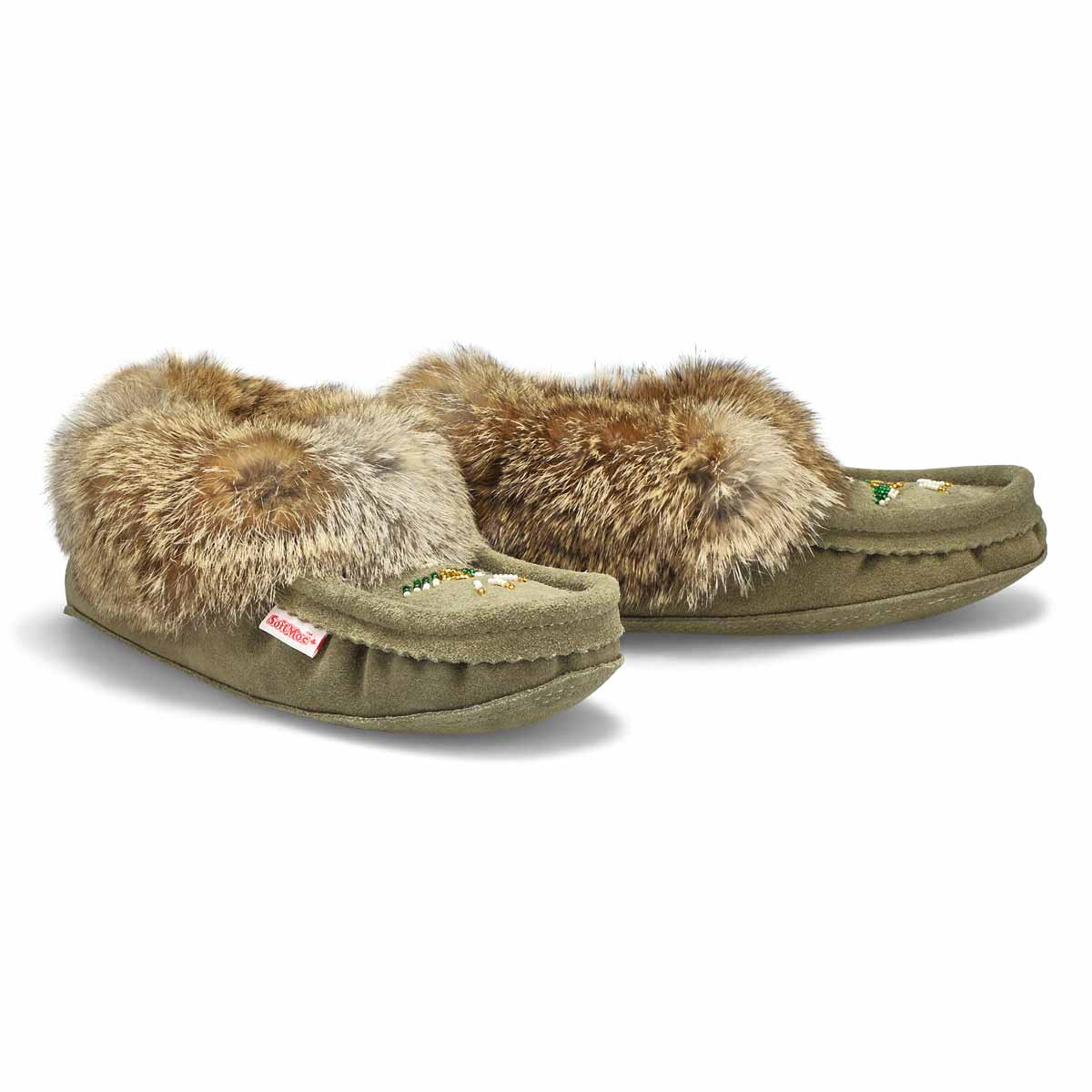 Mocassin fourrure/lapin SF600 RABBIT, sauge, femme