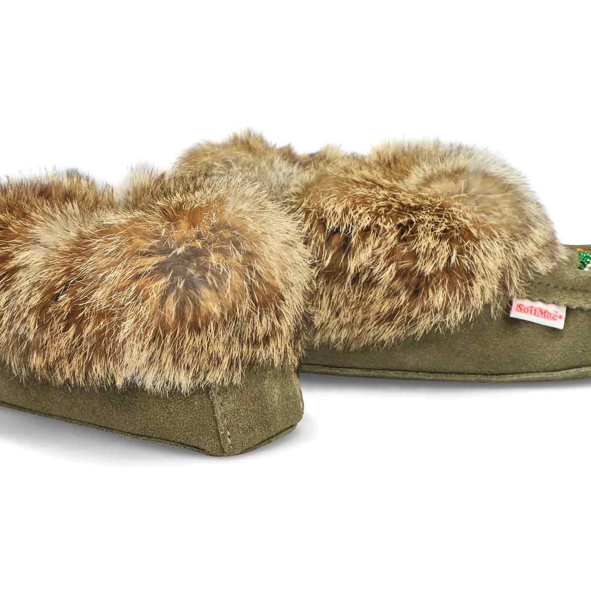 Mocassin fourrure/lapin SF600 RABBIT, sauge, femme