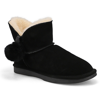 Lds Smocs 5 Low Pom Suede Boot - Black