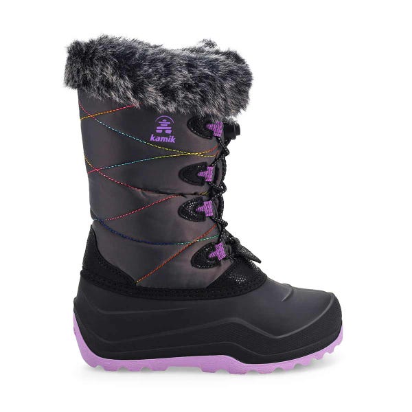 Girls' Snowangel Winter Boot in Charcoal/Purple.