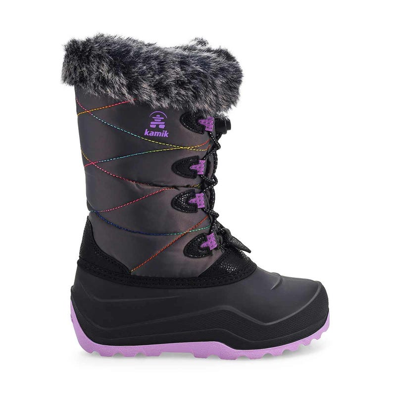 Girls' Snowangel Winter Boot in Charcoal/Purple.