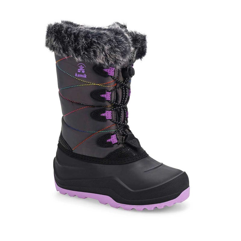 Girls' Snowangel Winter Boot in Charcoal/Purple.
