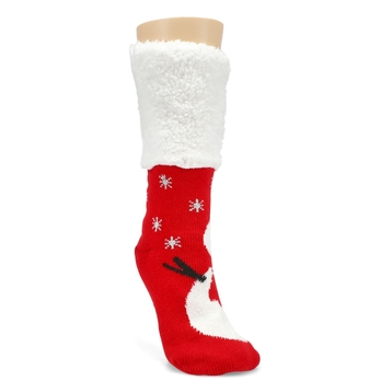Women's Snowman Knit Slipper Sock - Red/Wht
