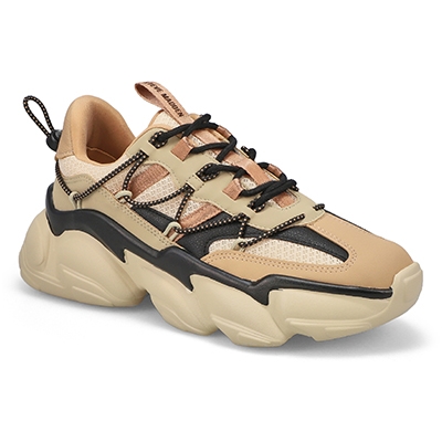 Lds Spectator Lace Up Sneaker - Khaki/Black
