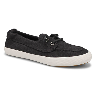 Lds Lounge Away 2 Linen Boat Shoe - Black