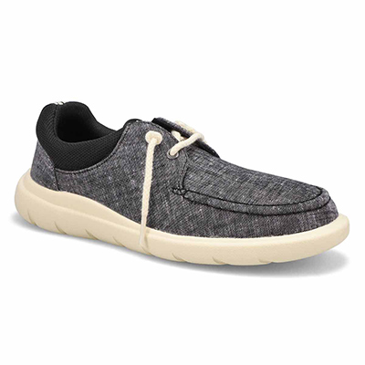 Lds Captain's Moc Chambray Boat Shoe - Black