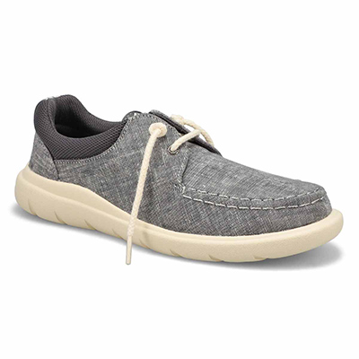 Lds Captain's Moc Chambray Boat Shoe - Grey