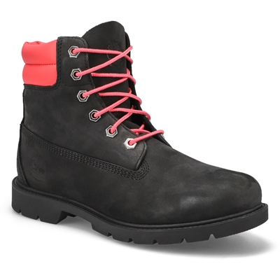 Lds Linden Woods 6 Inch  Waterproof Boot-Black/Pink