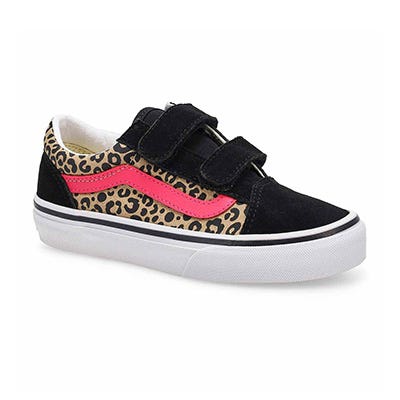 Grls Old Skool V Lace Up Sneaker - Leopard/Pop Pink Velvet/Black