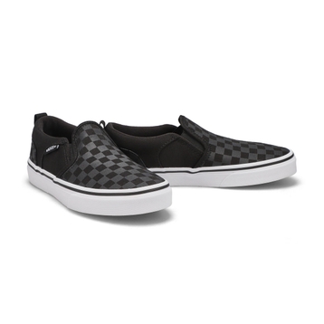 Boys' Asher Checkered Slip On Sneaker - Black/Blac