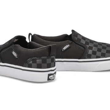 Boys' Asher Checkered Slip On Sneaker - Black/Blac