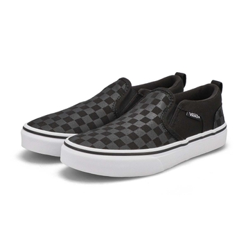 Boys' Asher Checkered Slip On Sneaker - Black/Blac