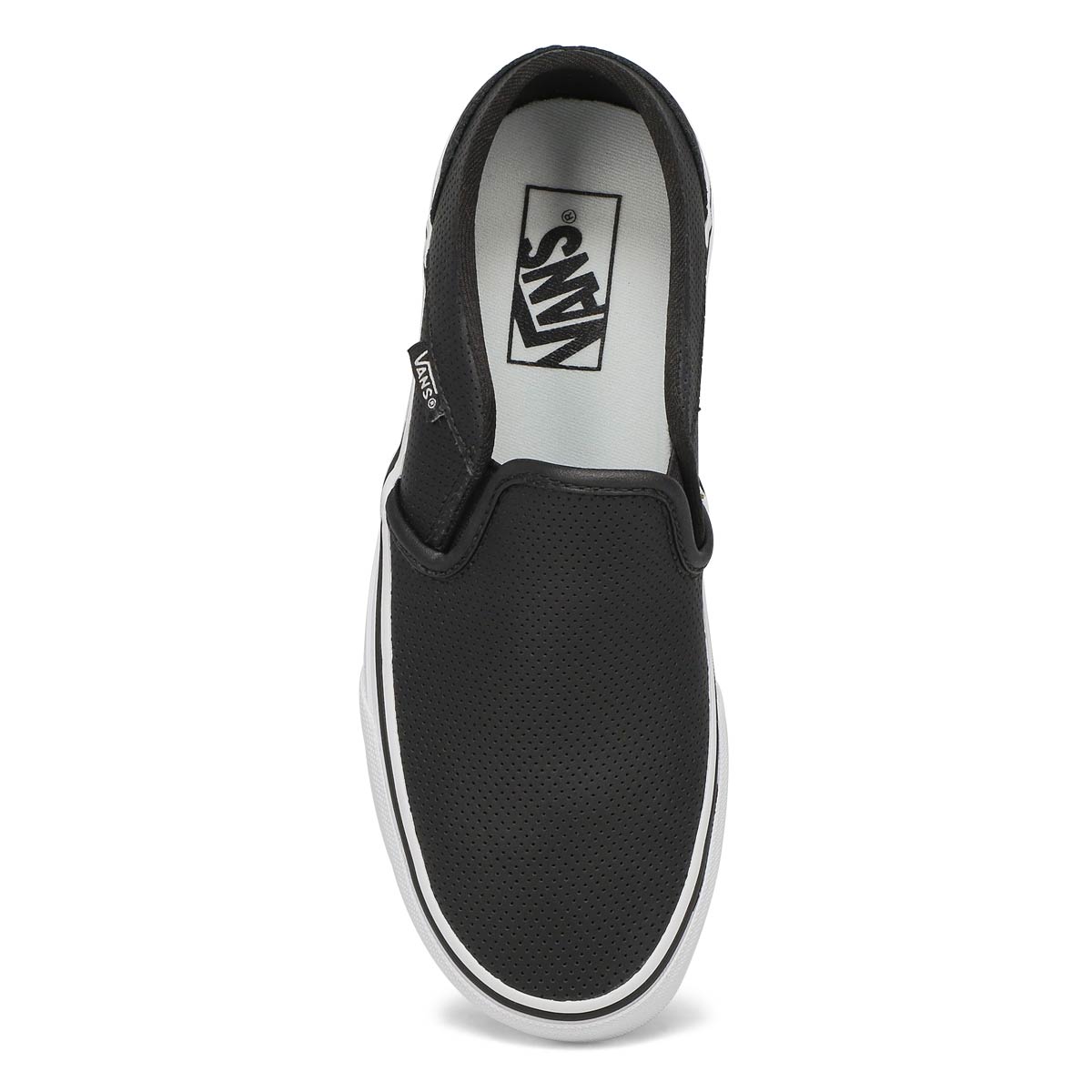 vans black leather slip on perforated