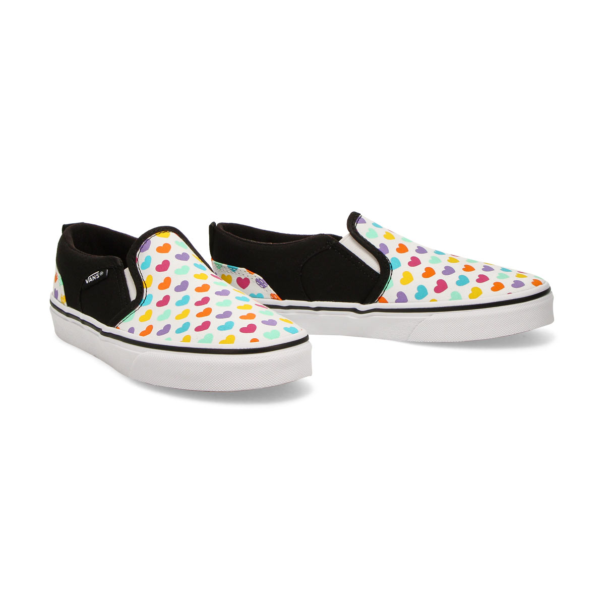 Vans Girls' Asher Sneaker Multi Hearts/Whit