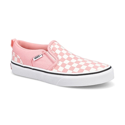 Grls Asher Checker Slip On Sneaker - Pink/White