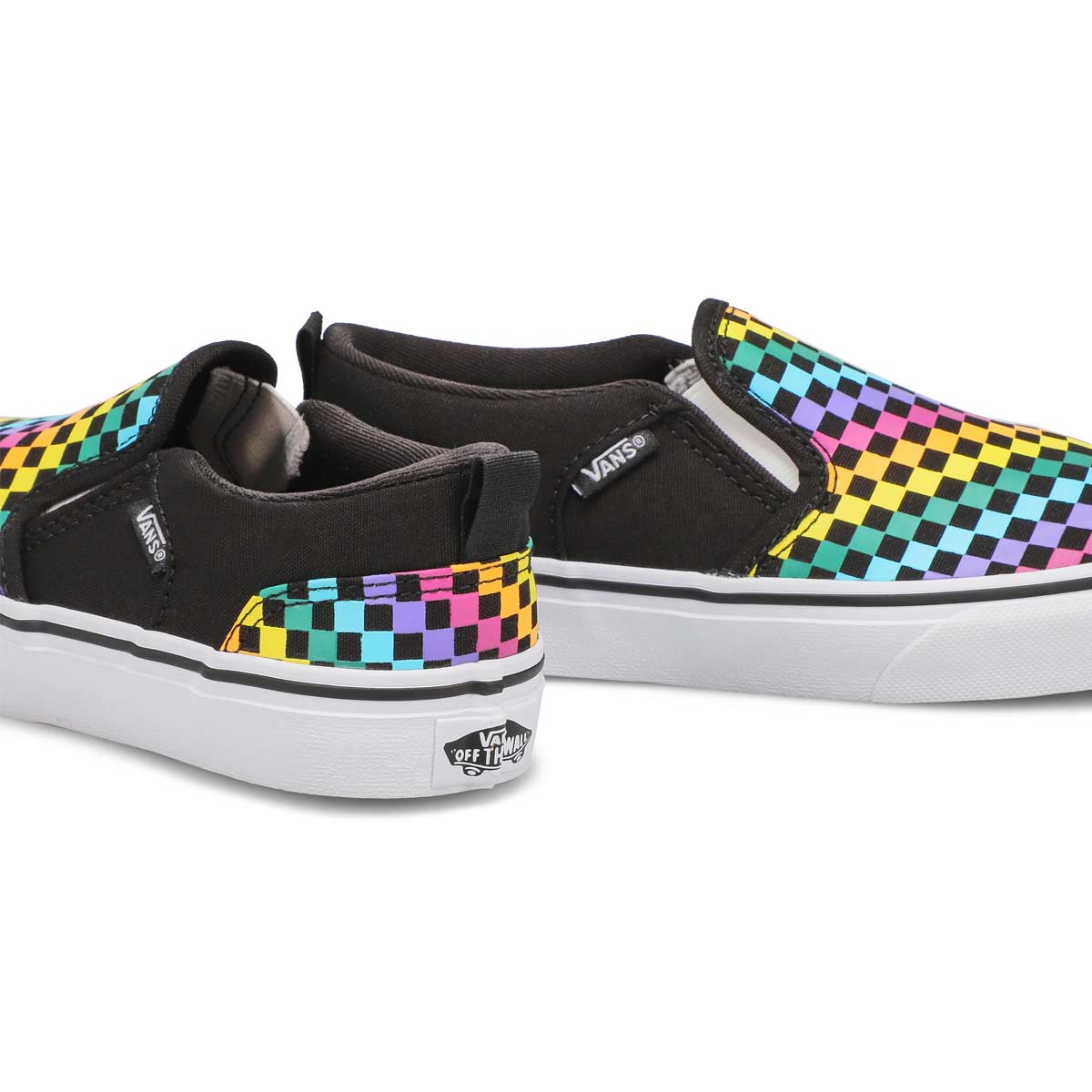 Girls' Asher Checkered Rainbow Sneaker-Black/White