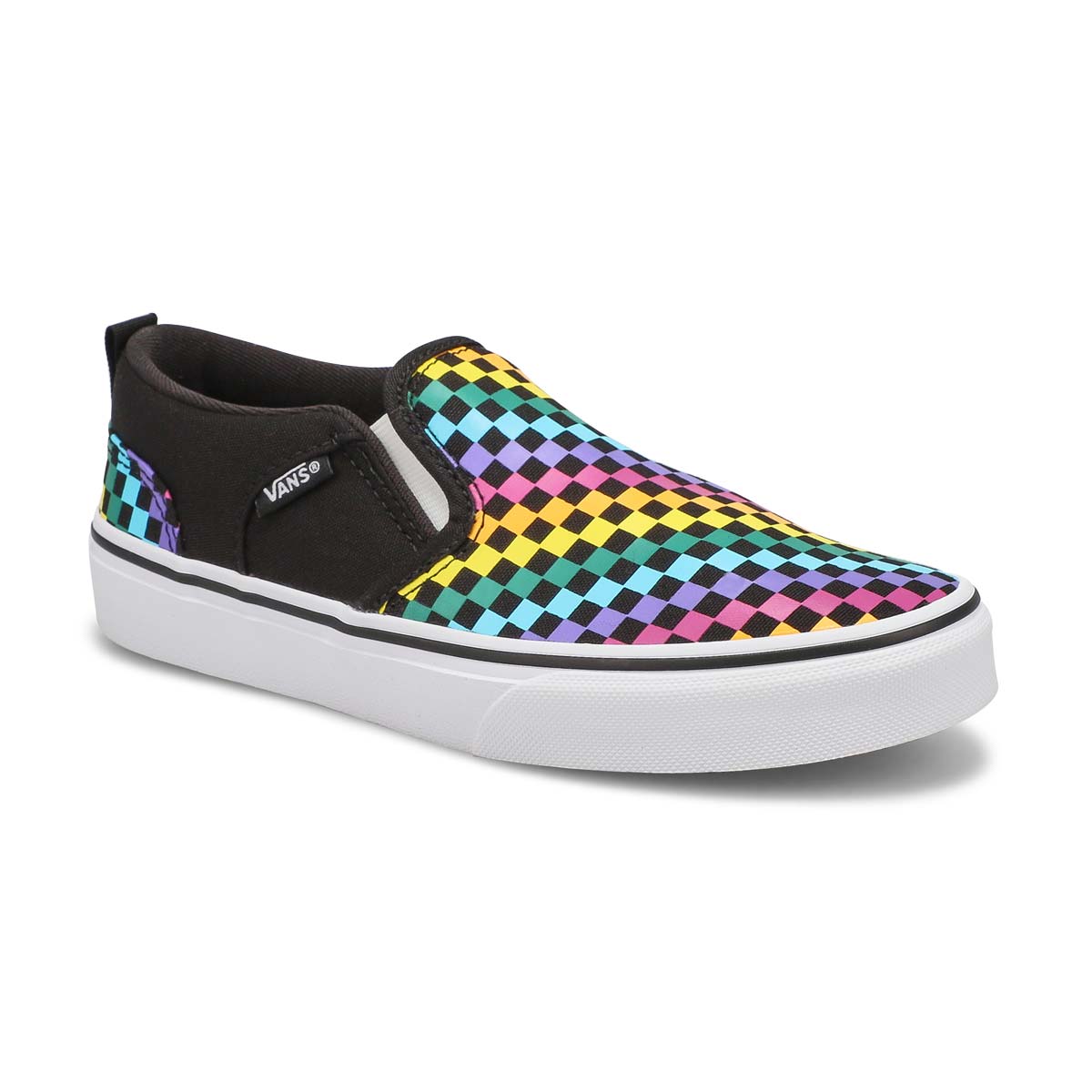 Girls' Asher Checkered Rainbow Sneaker-Black/White