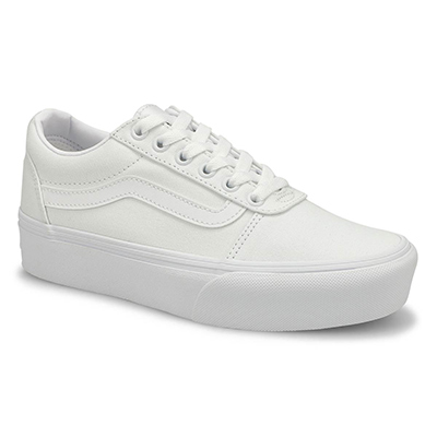 Lds Ward Platform Lace Up Sneaker - White/White