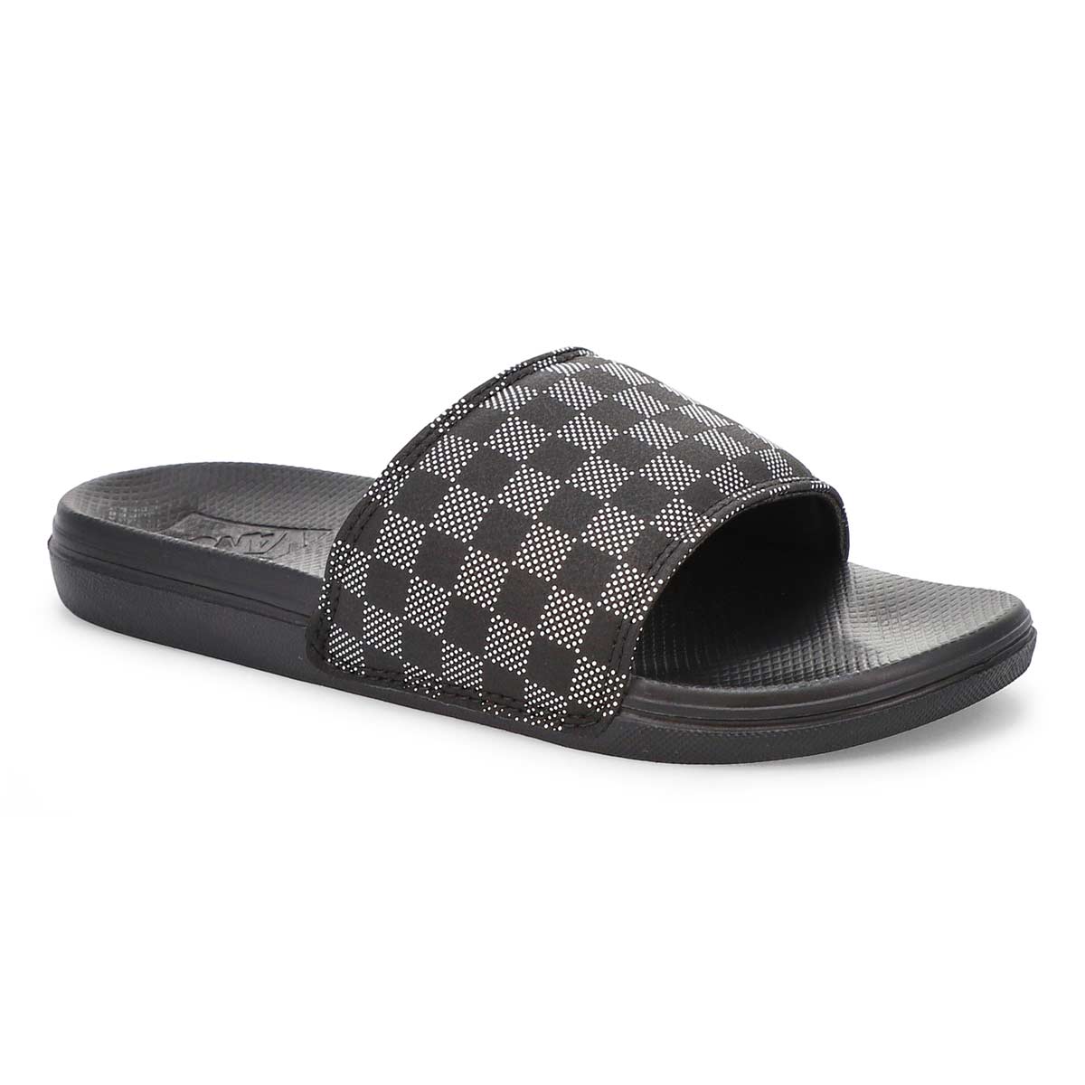 all black vans slides