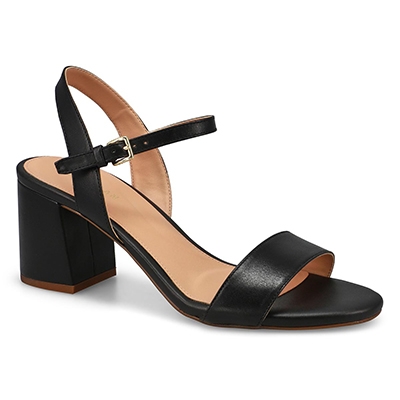 Lds Josie Block Heel Leather Dress Sandal - Black