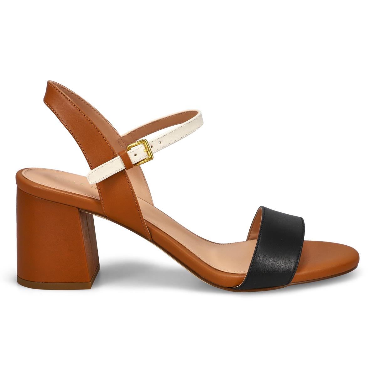 Women's Josie Block Heel Leather Dress Sandal - Pecan/Ivory/Black