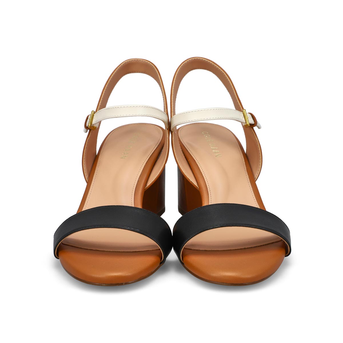 Women's Josie Block Heel Leather Dress Sandal - Pecan/Ivory/Black