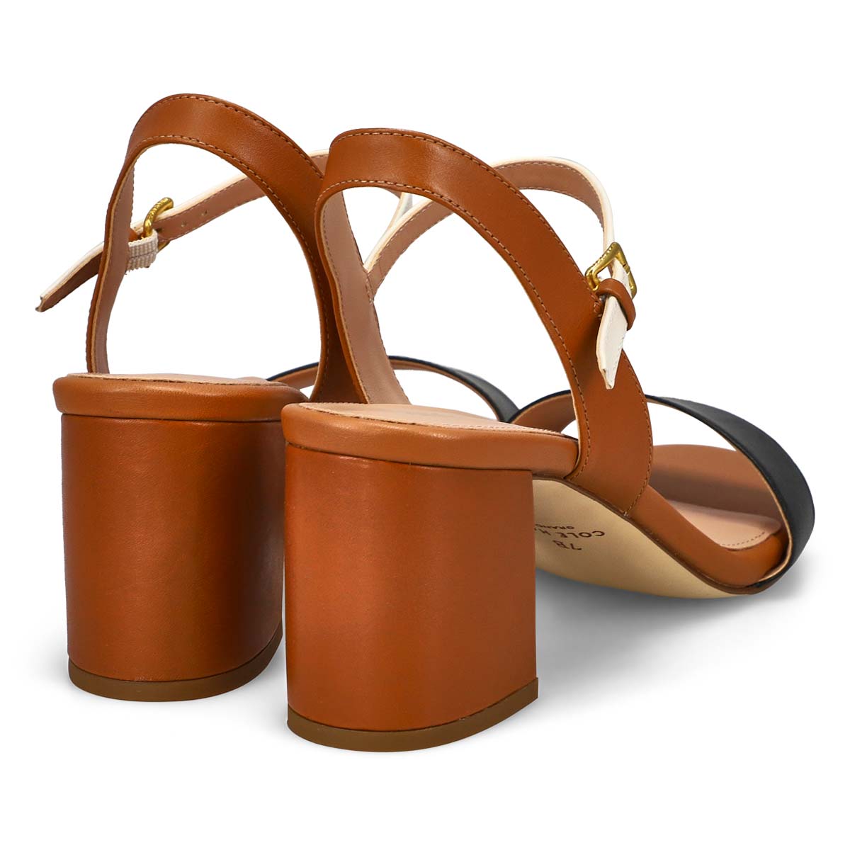 Women's Josie Block Heel Leather Dress Sandal - Pecan/Ivory/Black