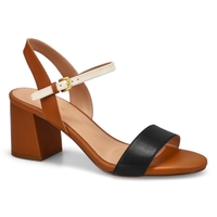 Women's Josie Block Heel Leather Dress Sandal - Pecan/Ivory/Black