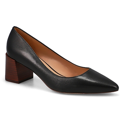 Lds Cassandra Block Leather Dress Heel - Black/Brown Stack